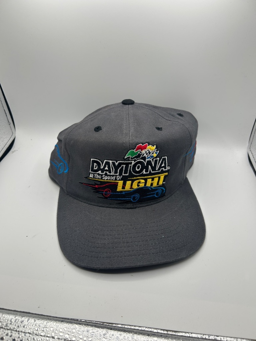 Racing Embroidered Gray Snapback Hat